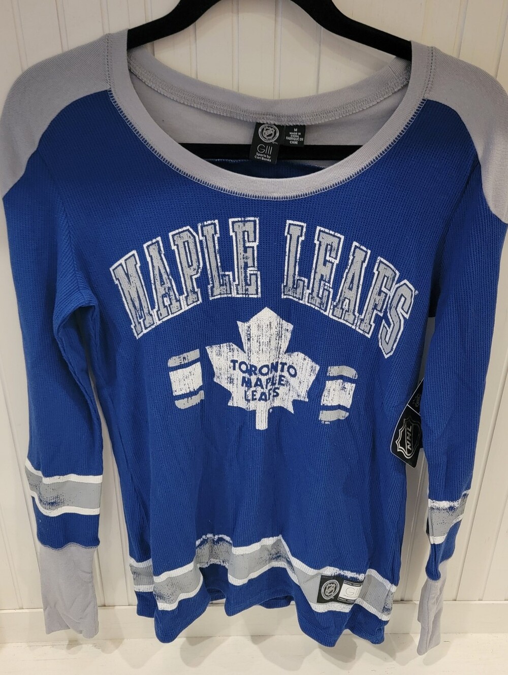 NHL Toronto Maple Leafs Blue and Gray Waffle-Knit Crew Sweater